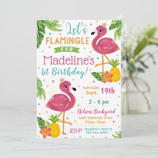 Flamingo Birthday Invitation Flamingo Party Kaart (Staand voorkant)