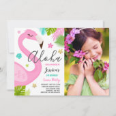 Flamingo Birthday Invitation Hawaiian Luau Party Kaart (Voorkant)