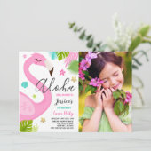 Flamingo Birthday Invitation Hawaiian Luau Party Kaart (Staand voorkant)