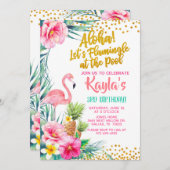 Flamingo Birthday Invitation - in de pool Kaart (Voorkant / Achterkant)