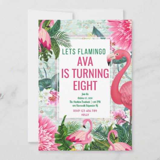 Flamingo Birthday Invitation Kaart (Voorkant)