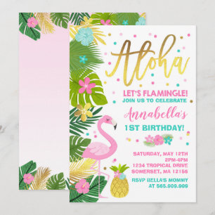 Flamingo Birthday Invitation Topical Luau Party Kaart