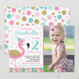 Flamingo Birthday Invitation Topical Pool Party Kaart