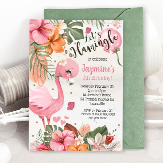 Flamingo Birthday Invitation Tropical Kaart
