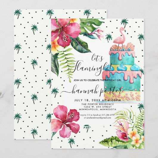 Flamingo Birthday Party Invitation Kaart (Voorkant / Achterkant)