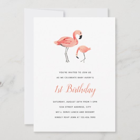 Flamingo Birthday Party Kaart (Voorkant)