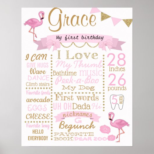 Flamingo Birthday Party sign poster (Voorkant)