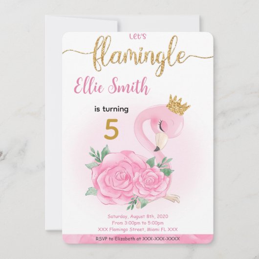 Flamingo Birthday Uitnodiging (Voorkant)