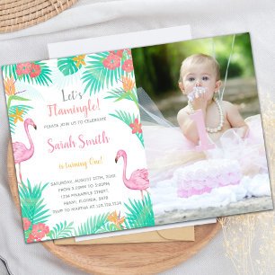 Flamingo Birthday-uitnodigingen met foto Kaart