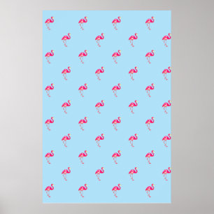 Flamingo, blauw poster, flamingo patroon, vogels poster