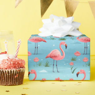 flamingo blauw waterpatroon cadeaupapier