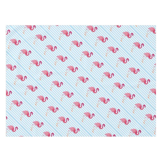 Flamingo, blauwe en witte strepen tafelkleed (Voorkant (Horizontaal))