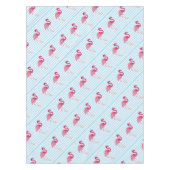 Flamingo, blauwe en witte strepen tafelkleed (Voorkant)