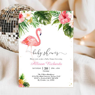 Flamingo Bloemen Baby Shower Uitnodiging