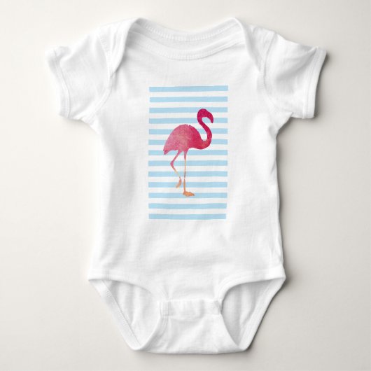 Flamingo, blue and white stripes romper (Voorkant)