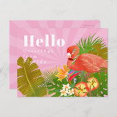 Flamingo Blue Hello Briefkaart (Voorkant / Achterkant)