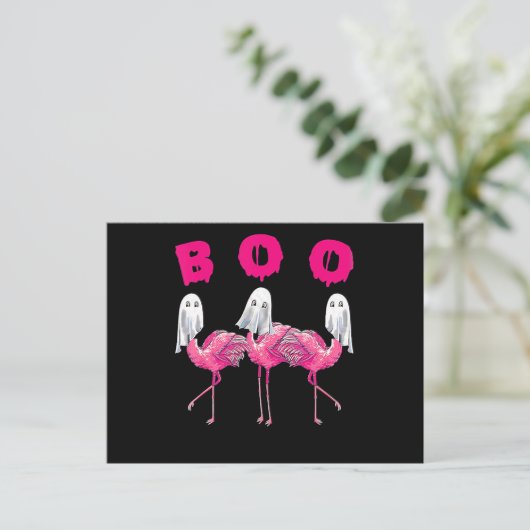 Flamingo | Boo Flamingo Halloween Flamingo Ghost Aankondigingskaart (Staand voorkant)