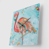 Flamingo Bright Vierkante Klok (Hoek)
