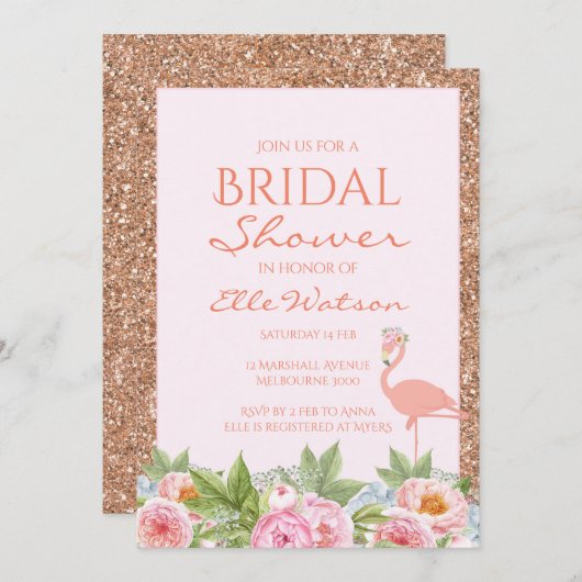 Flamingo Bruids Douche Uitnodiging, bruiloft Kaart (Voorkant / Achterkant)