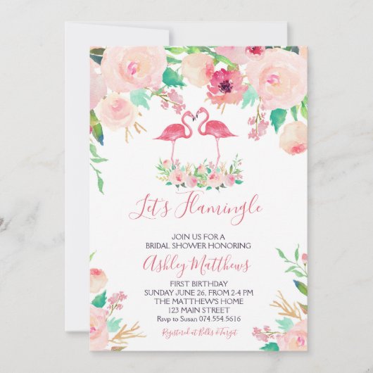 Flamingo Bruidsdouche Uitnodiging, Flamingo Douche Kaart (Voorkant)