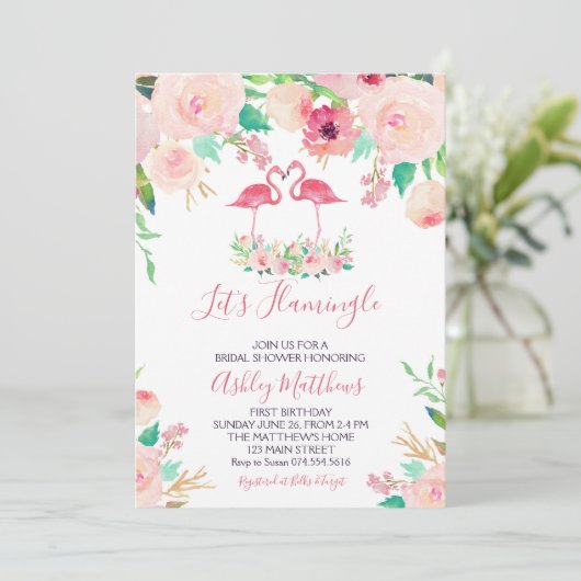 Flamingo Bruidsdouche Uitnodiging, Flamingo Douche Kaart (Staand voorkant)