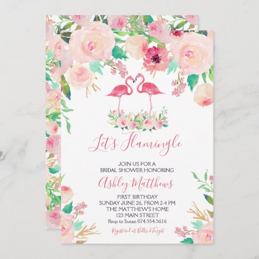 Flamingo Bruidsdouche Uitnodiging, Flamingo Douche Kaart (Voorkant / Achterkant)