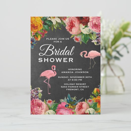 flamingo bruidsdoucheuitnodiging kaart (Staand voorkant)