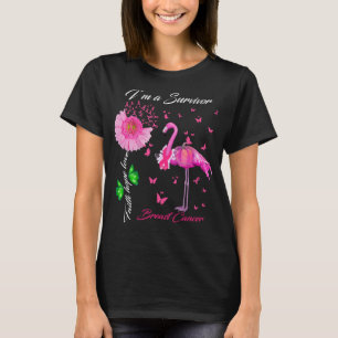 flamingo butterfly Ik ben een overlevende borstkan T-shirt