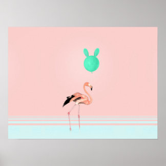 Flamingo Cactus-ballon Poster