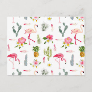 Flamingo Cactus Pineapple Hibiscus Pattern Briefkaart