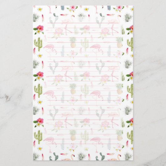 Flamingo Cactus Pineapple Hibiscus Pattern Briefpapier (Voorkant)