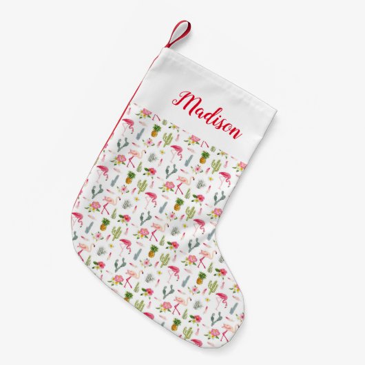 Flamingo Cactus Pineapple Hibiscus Pattern Kleine Kerstsok (Voorkant (Hangend))