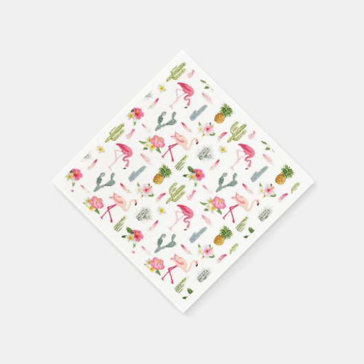 Flamingo Cactus Pineapple Hibiscus Pattern Servetten (Hoek)