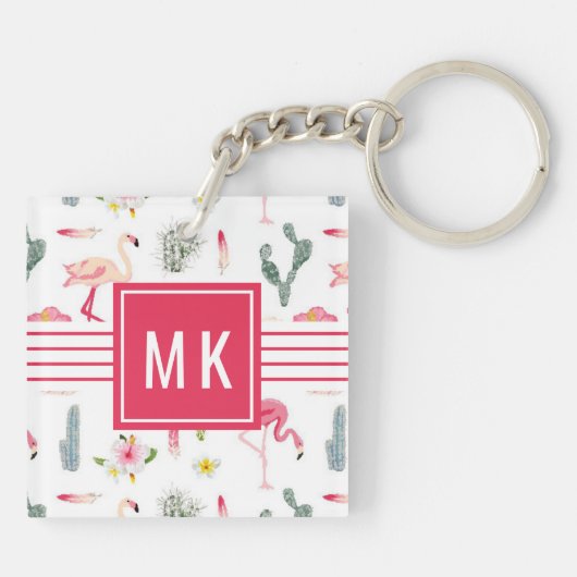 Flamingo Cactus Pineapple Hibiscus Pattern Sleutelhanger (Achterkant)