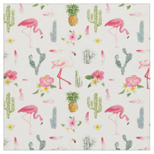 Flamingo Cactus Pineapple Hibiscus Pattern Stof