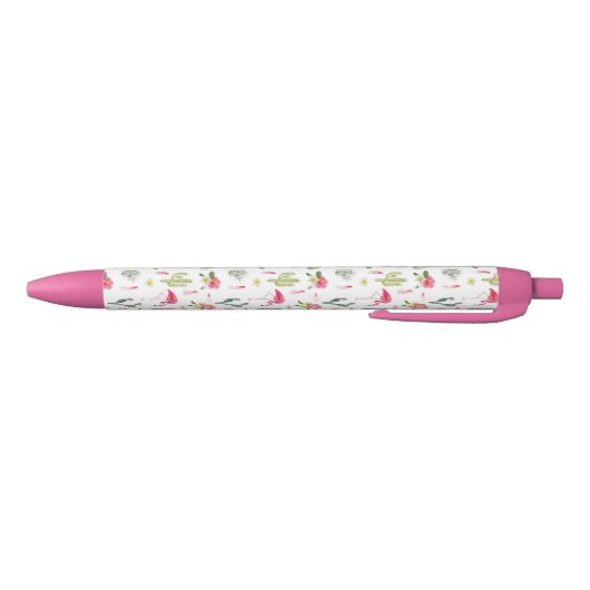 Flamingo Cactus Pineapple Hibiscus Pattern Zwarte Inkt Pen (Bodem)