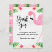 Flamingo Calligraphy Baby shower Dank u Kaart (Voorkant / Achterkant)