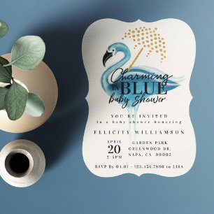 Flamingo Charming in Blue Baby shower Invitation Kaart
