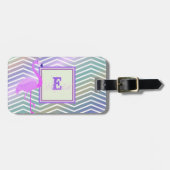 Flamingo Chevron Zigzag,Monogram-gepersonaliseerd Bagagelabel (Voorkant horizontaal)