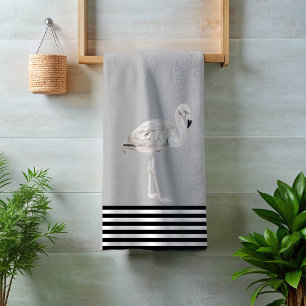 Flamingo Chic Zwart Wit Boho Tropisch Bad Handdoek