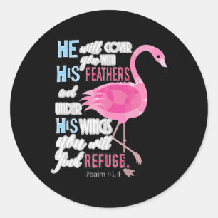 Flamingo Christelijk Gift, psalm 91 Bijbelversie Ronde Sticker
