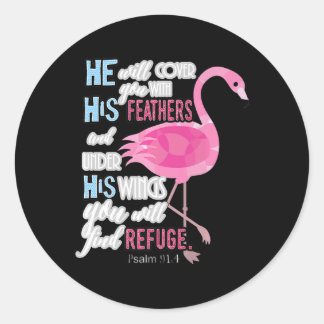 Flamingo Christelijk Gift, psalm 91 Bijbelversie Ronde Sticker