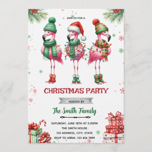 Flamingo Christmas Party Invitation (Devant)
