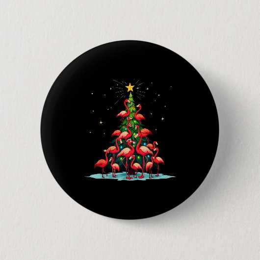 Flamingo Christmas Tree Funny Nkie Holiday Flaming Ronde Button 5,7 Cm (Voorkant)