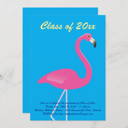 Flamingo Class of 2019 Graduation Party - Blue Kaart (Voorkant / Achterkant)