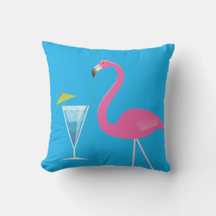 Flamingo & Cocktail op blauw buitenkussen