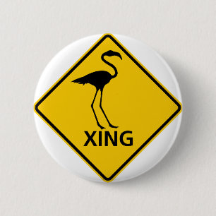 Flamingo Crossing Highway Sign Ronde Button 5,7 Cm