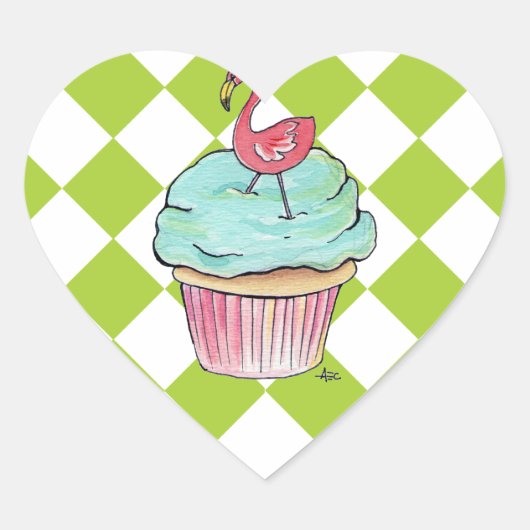 Flamingo Cupcake Hart Sticker (Voorkant)