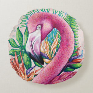 Flamingo Cute Tropische Roze Ronde Kussen