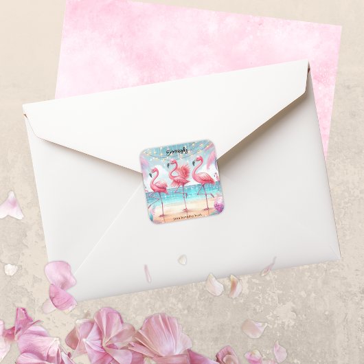 Flamingo Dans en Verjaardag Feest Vierkante Sticker